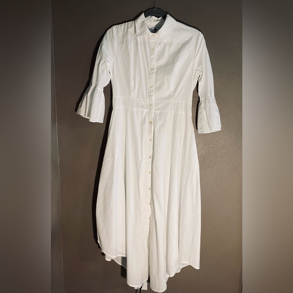 Dainty Jewells 100% Cotton White Long Sleeve Button-Front Midi Dress